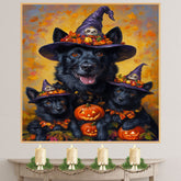 Belgian Shepherd Dog Halloween Canvas Wall Art with Pumpkins Fall Farmhouse Decor for Pet Lovers on Ready to Hang 1.5" Thick Canvas Wrap, Floating Framed Canvas, Flat Rolled Canvas